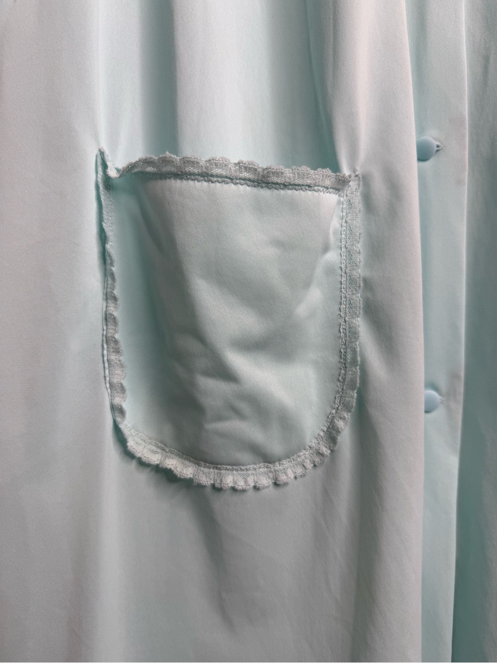 Vintage Shadowline Women's Medium Nylon Nightgown Button Front Pockets Blue Lace - Picture 4 of 14
